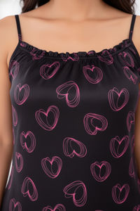 Zivame Satin Hearts Mid Length Nightdress - Black Beauty — thumbnail 4